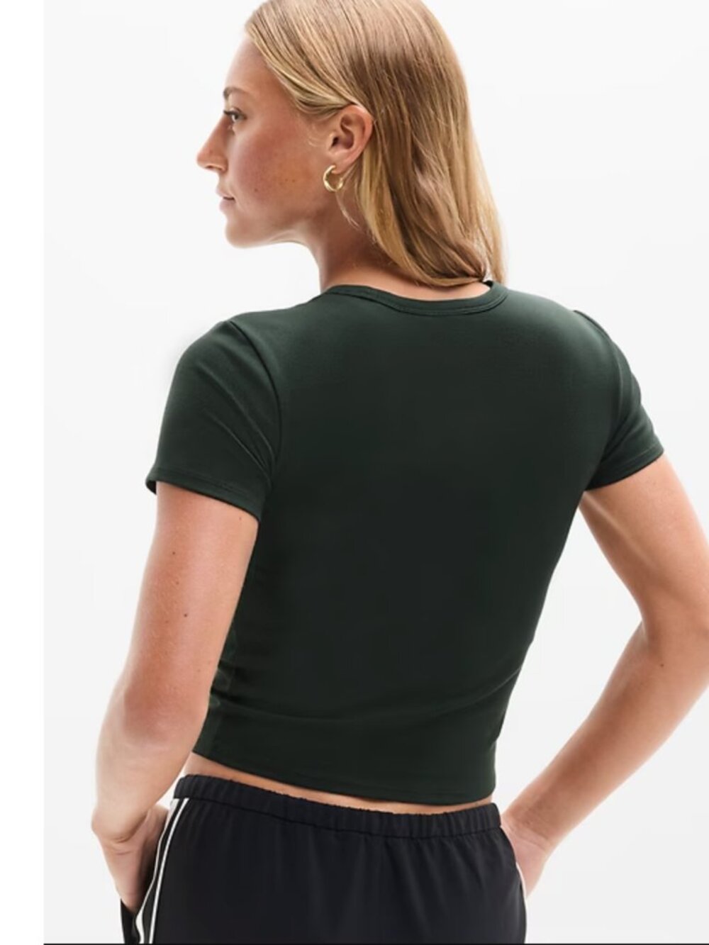 Athleta Signature Rib Crop Tee Size Small in Color Elm Green